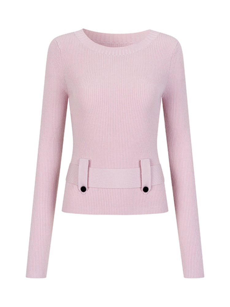 Waist-Cinched Wool Blend Crewneck - CHINASQUAD