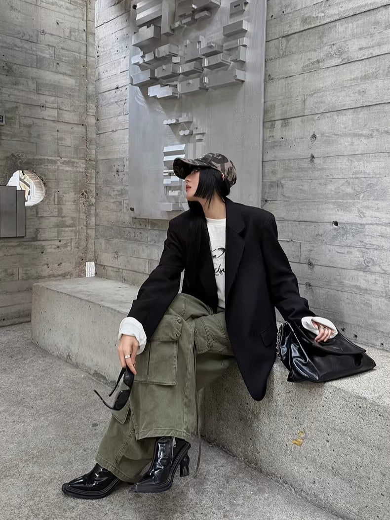 Vintage Washed Fringe-Edge Casual Blazer