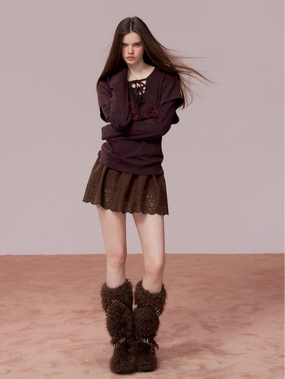 Suede-Touch Embroidered Mini Skirt