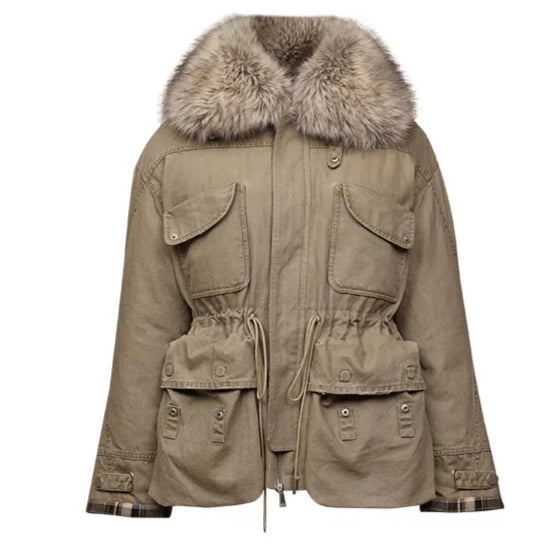 Detachable Fur Collar Utility Down Jacket