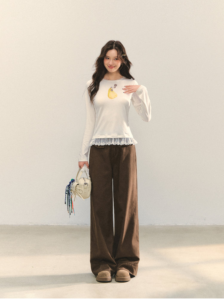 Fruit Print Lace-spliced T-Shirt - CHINASQUAD