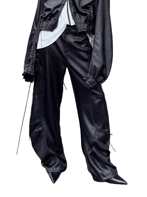 Draped Satin Pleated Wide-Leg Trousers
