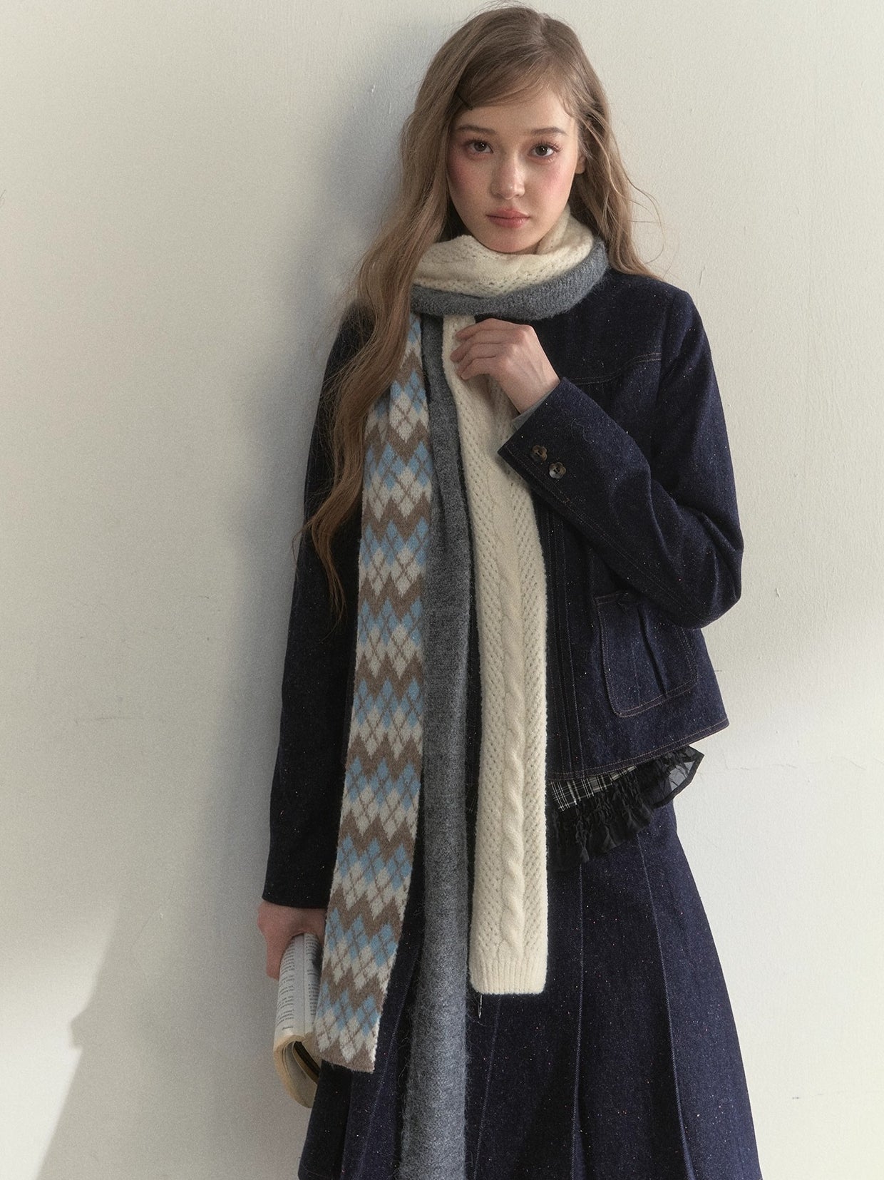 Multi-Color Ribbon Detail Knit Scarf