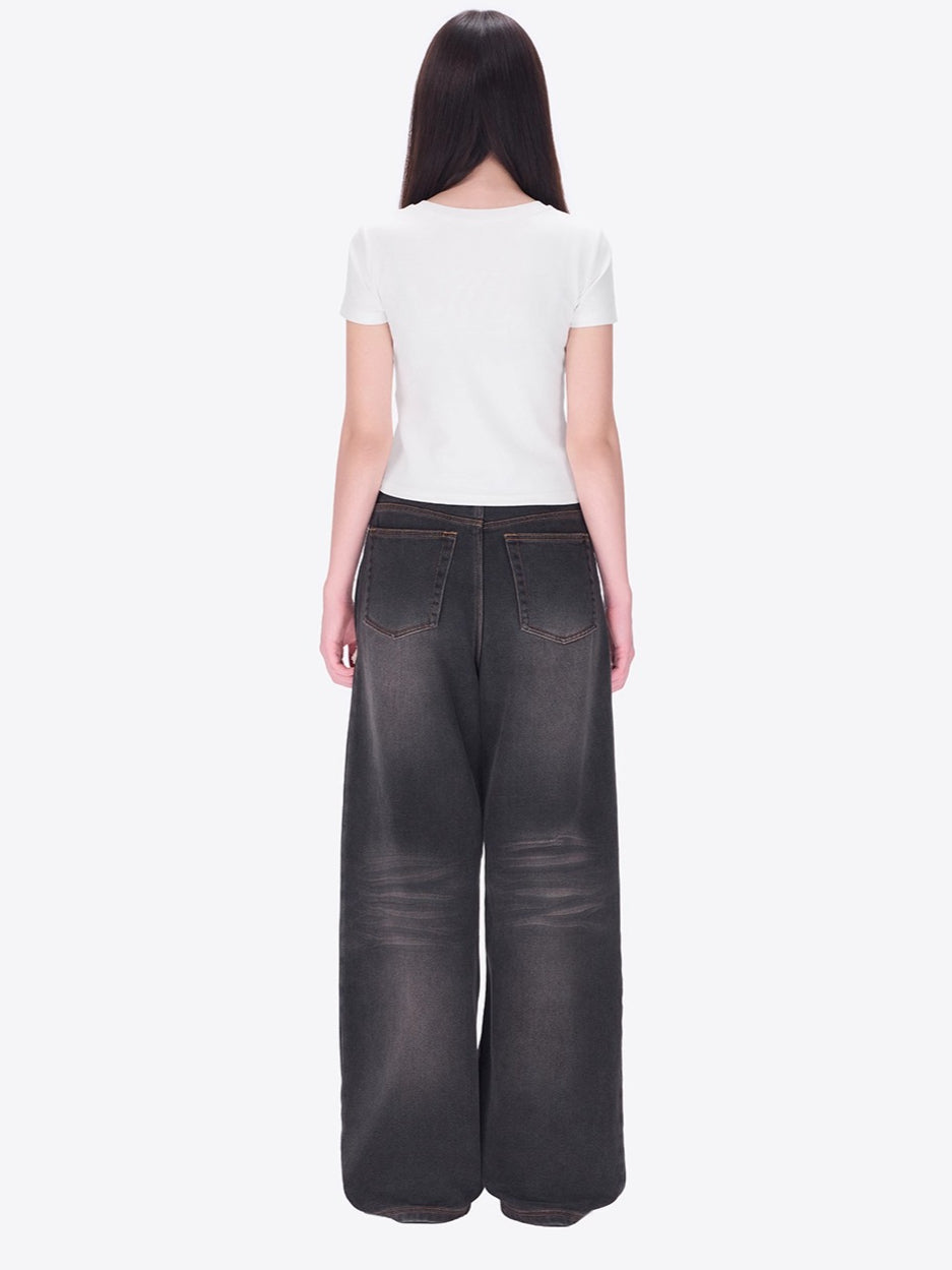 Relaxed Fleece-Lined Curved Denim Pants