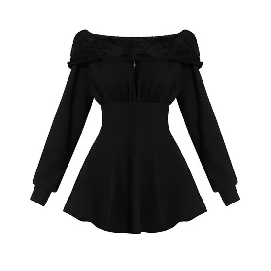 Hooded Fleece Waist-Cinching Sweatshirt Dress