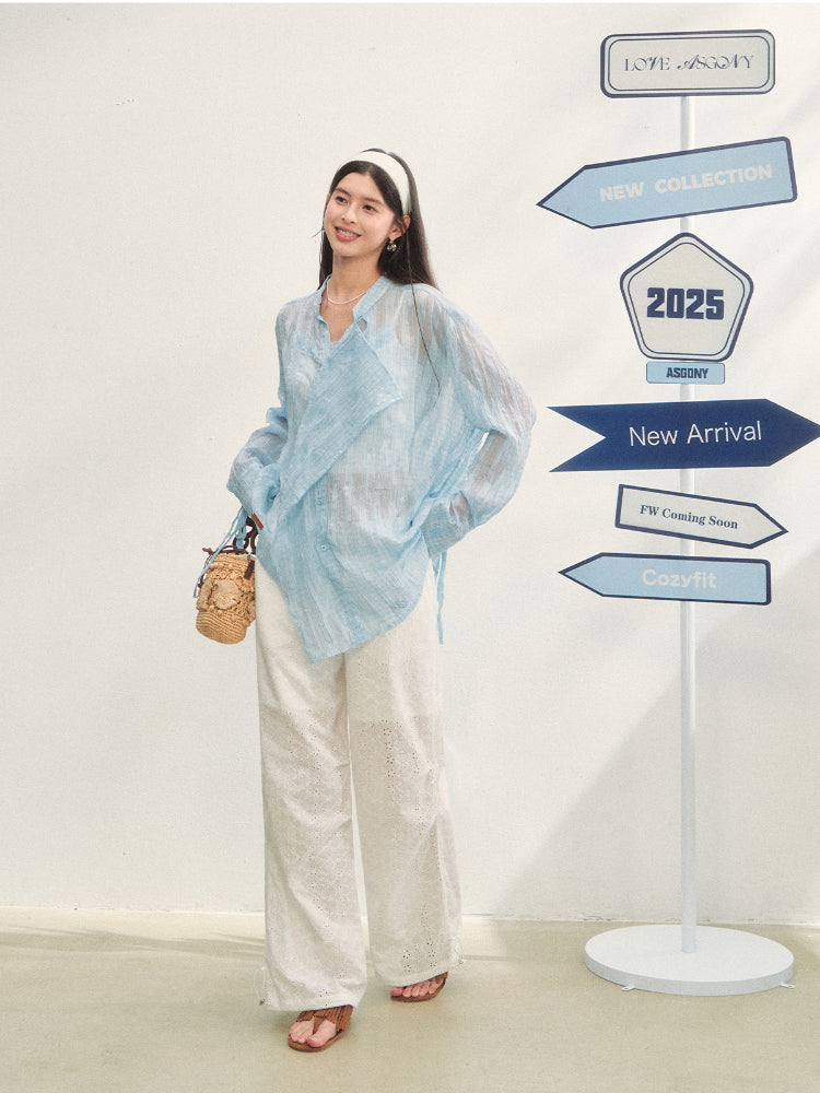 Irregular Cuff Tie-up Sunscreen Shirt - CHINASQUAD