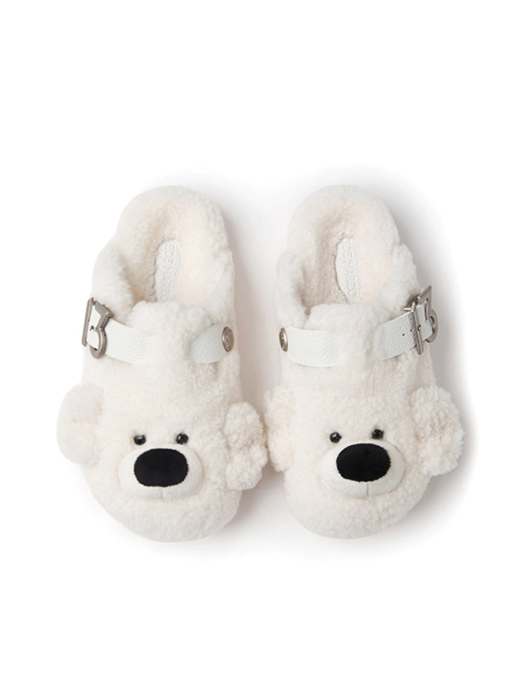 Teddy Wool-Like Buckle Slippers - CHINASQUAD