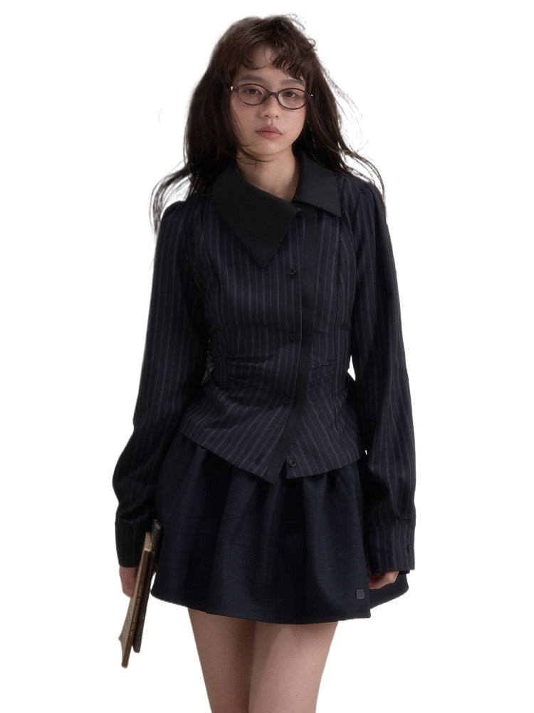 Off-Center Button Detachable Bow Shirt - CHINASQUAD