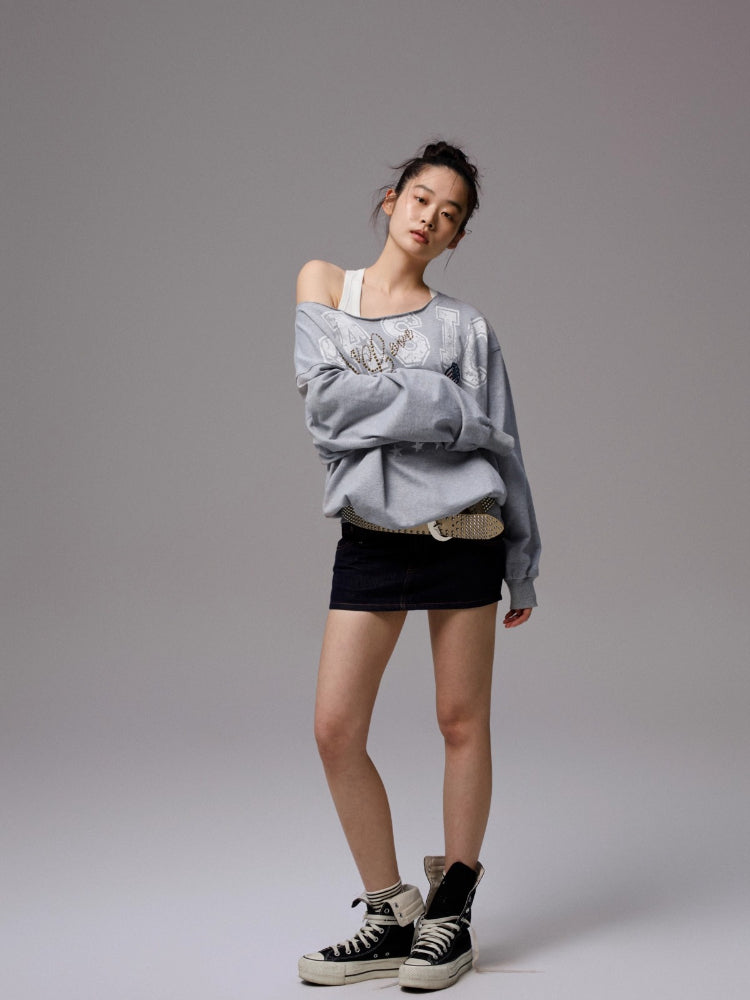 Off Shoulder Letter Print Sweatshirt
