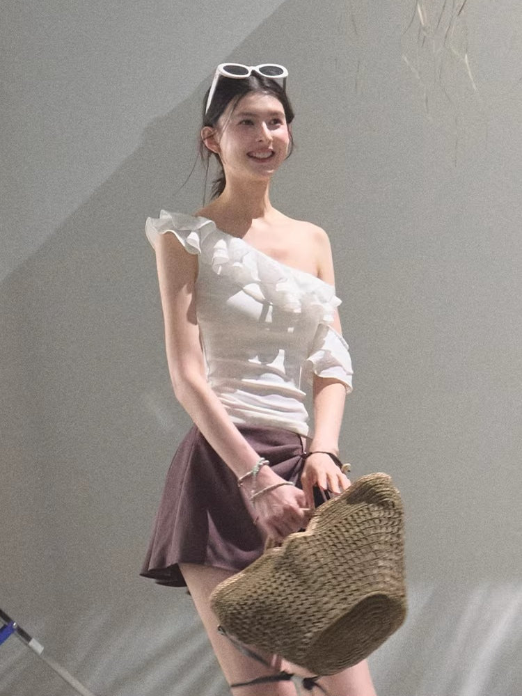 Leather Patch Lyocell–Linen A-Line Skirt