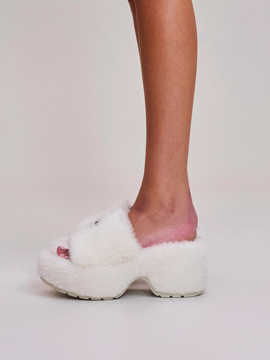 Cross Relic Shearling Heel Mules