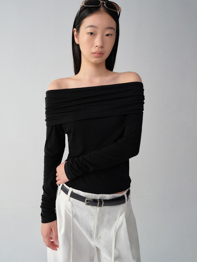 Wool One-Shoulder Off-Shoulder Long-Sleeve T-Shirt - CHINASQUAD
