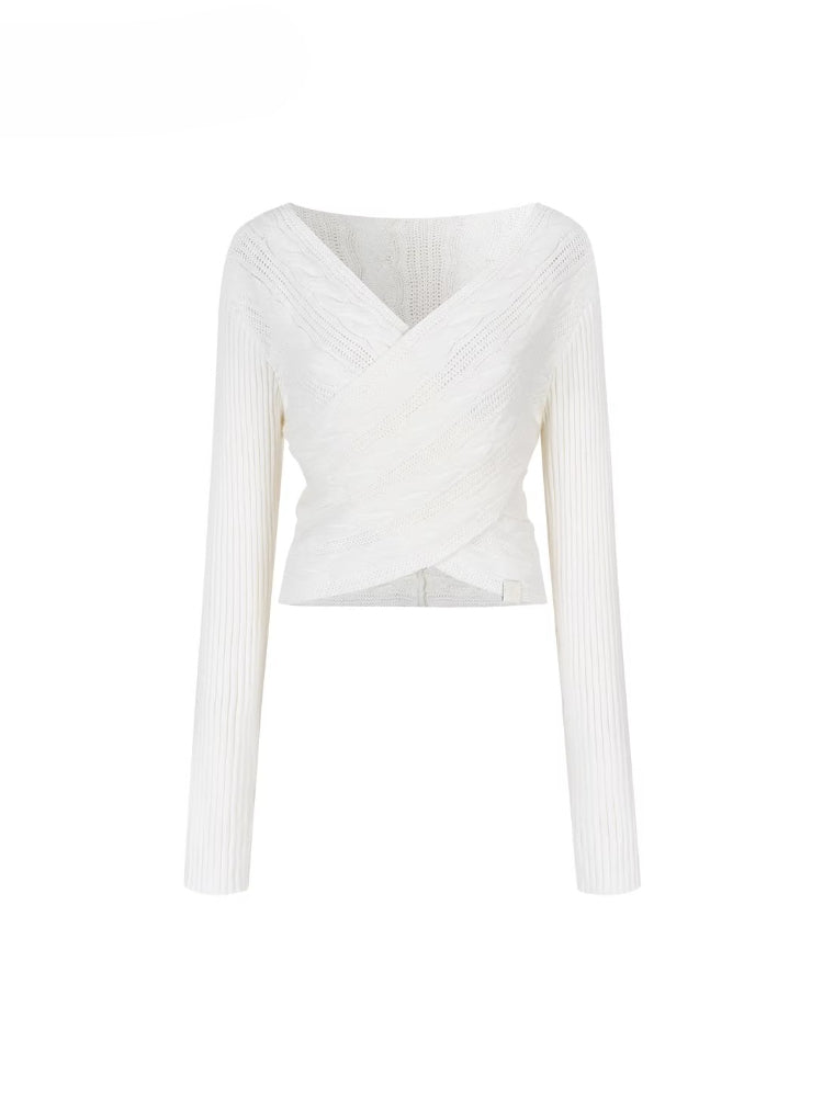 3D Cable Knit Cross Sweater
