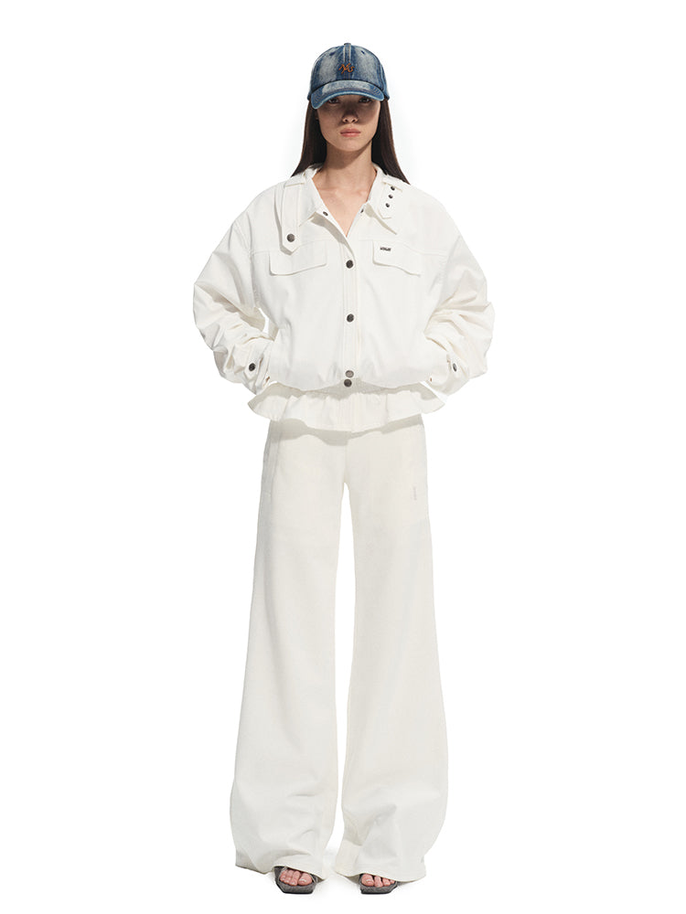Fine Twill Wrinkle-Resistant Hem Pleated Silhouette Jacket - CHINASQUAD