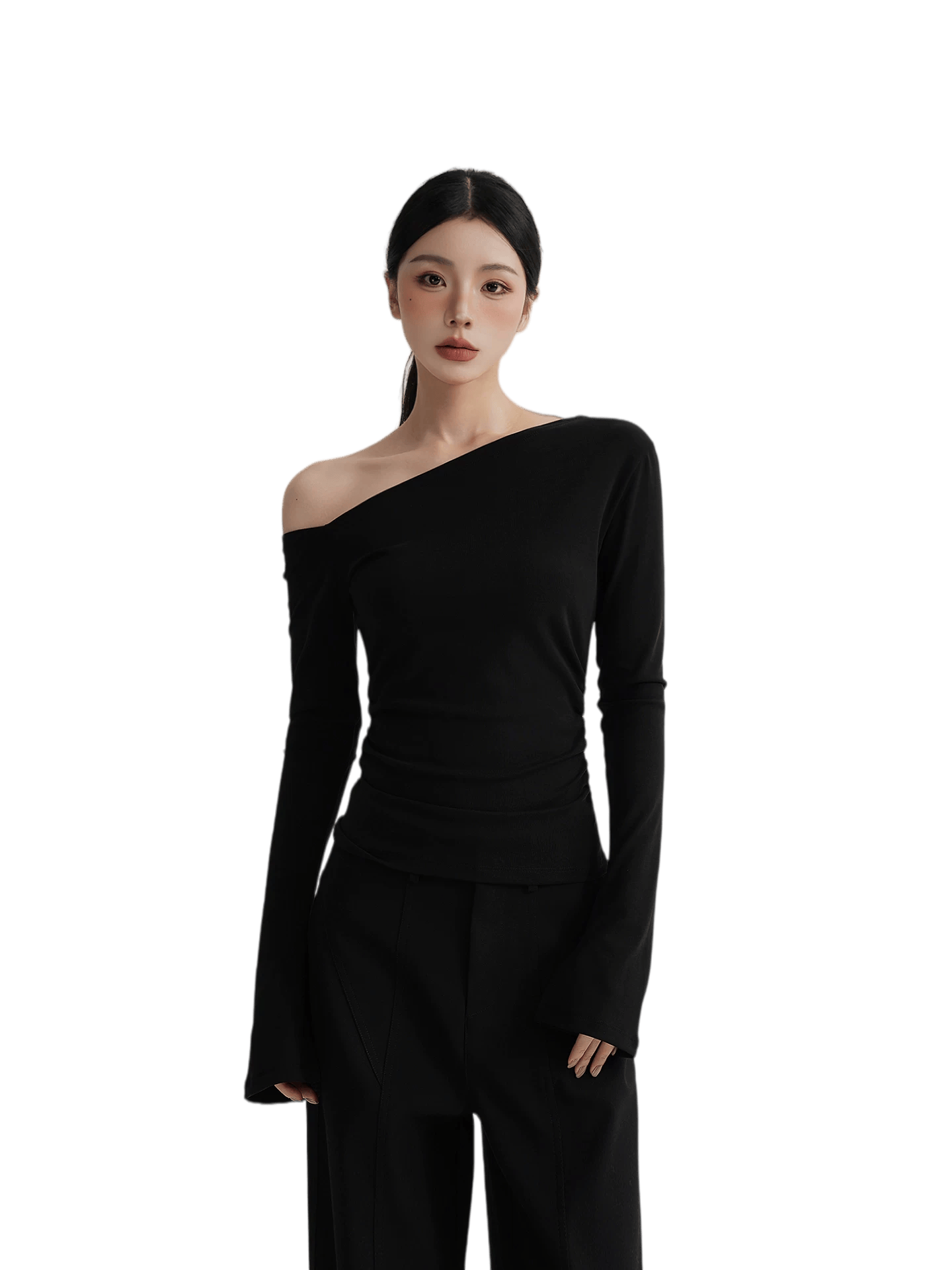 One-Shoulder Lyocell Flared Sleeve Fitted T-Shirt