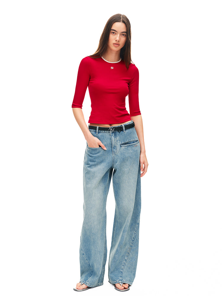 Contrast-Trimmed Mid-sleeve T-shirt - CHINASQUAD