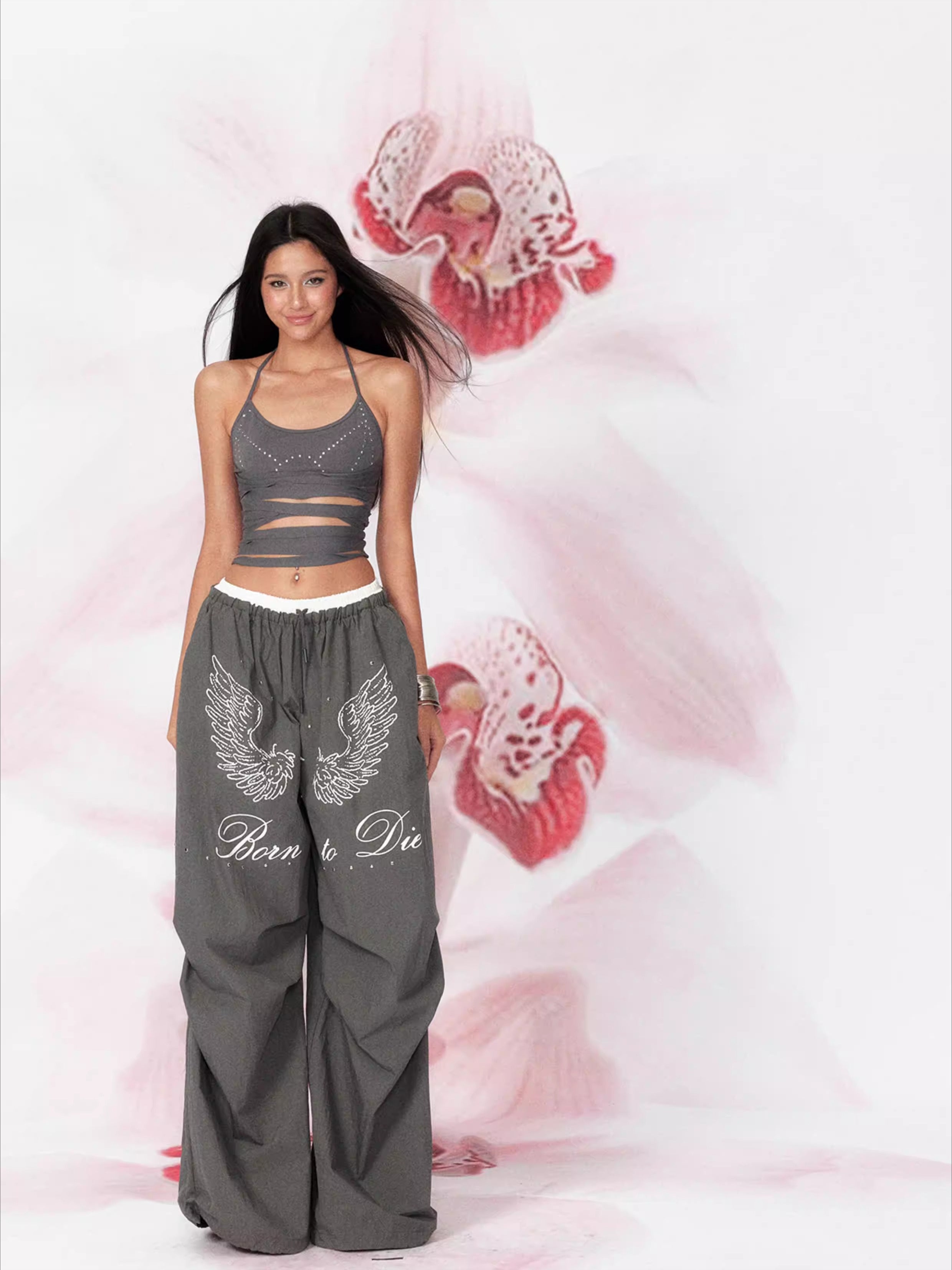 Cotton Cut-Out Rhinestone Halter Knit Cami Top