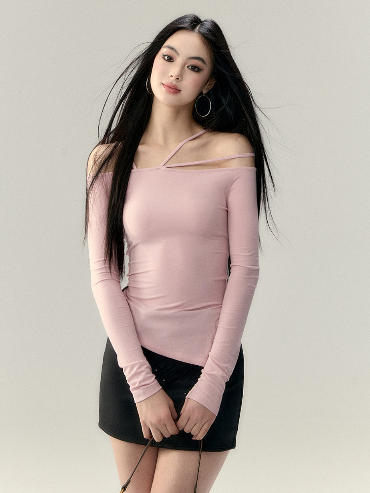 Multi-Strap Off-Shoulder Long Sleeve T-shirt - CHINASQUAD