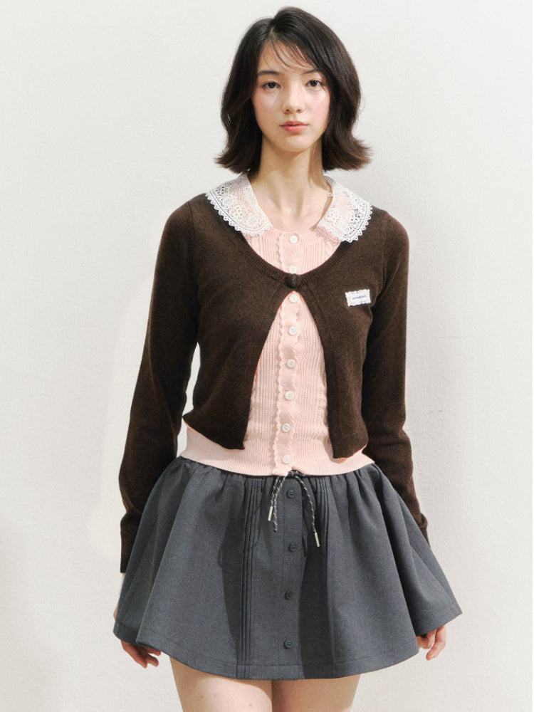 Lace Collar Fake Two-piece Cardigan - CHINASQUAD
