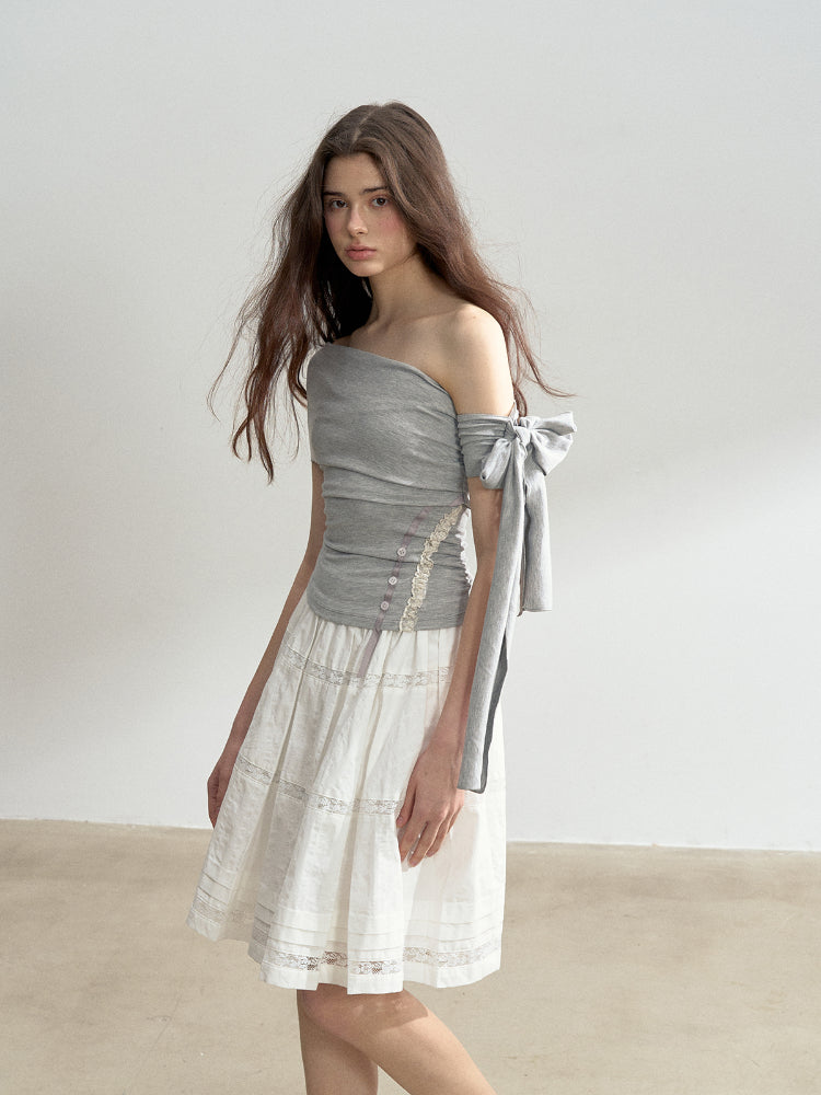 Diagonal Strap Off-shoulder T-shirt - CHINASQUAD