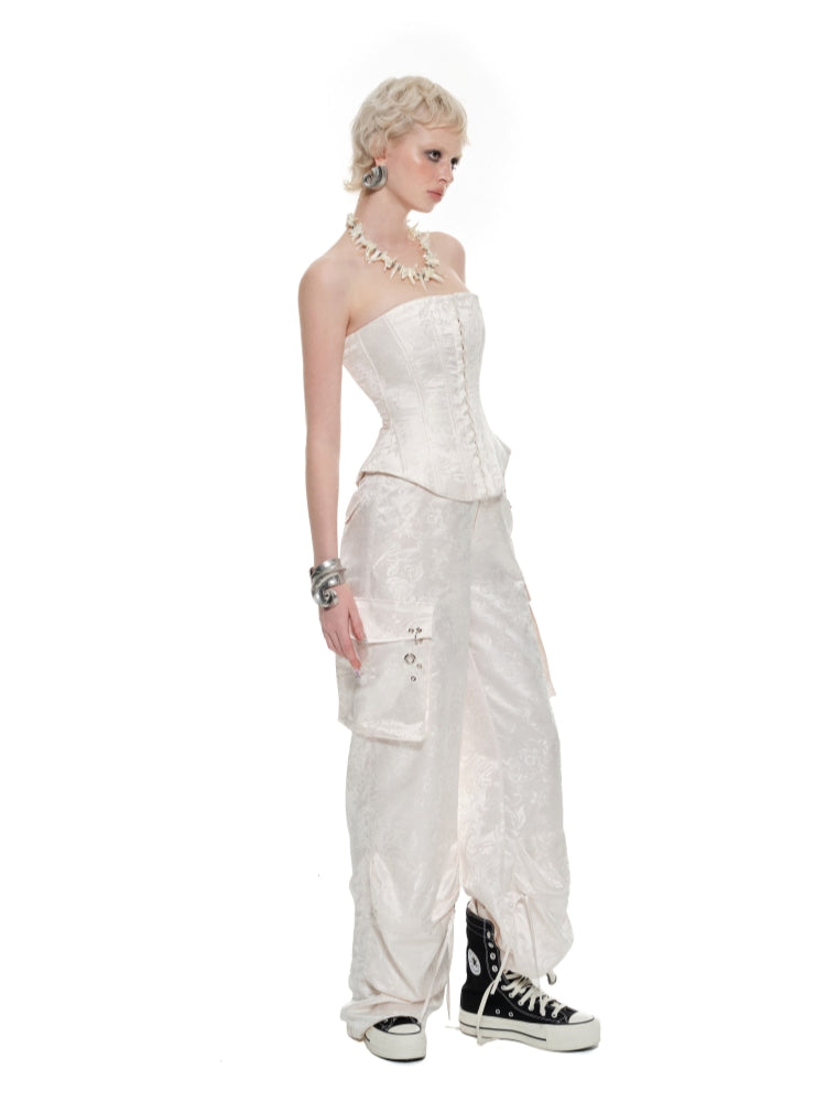 White & Black Jacquard Corset - CHINASQUAD