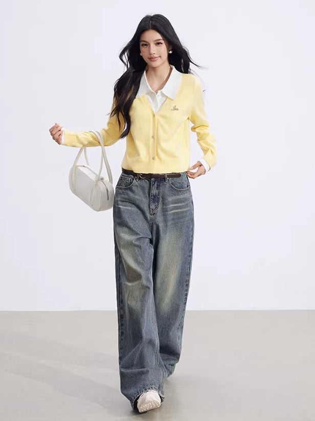 Layered-Effect Knit Polo Top