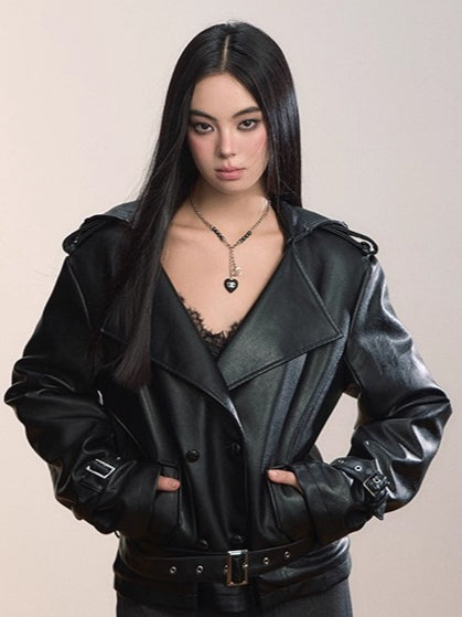 Faux Shearling-Lined Hooded PU Moto Jacket