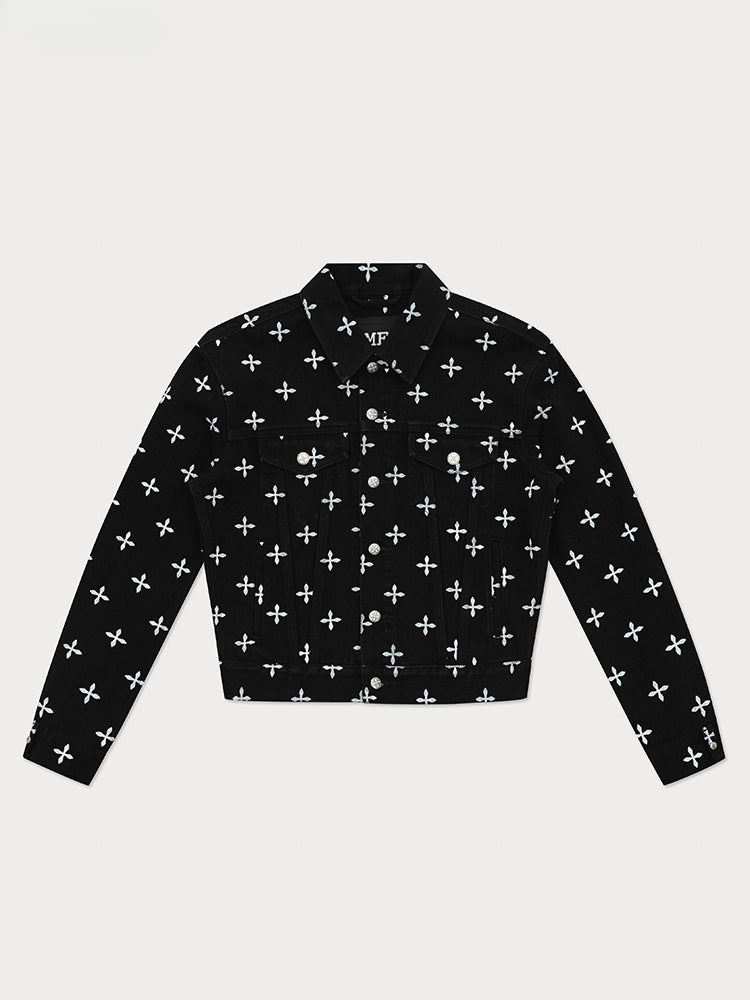 Black Garden Printed Denim Jacket - CHINASQUAD