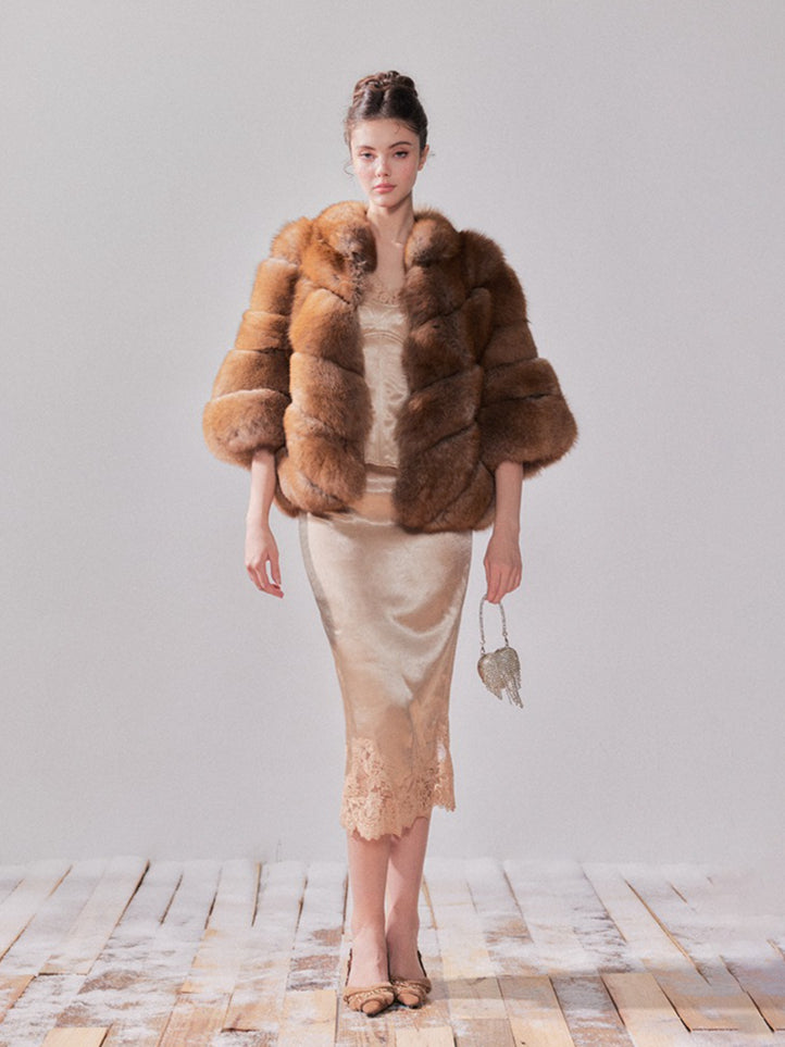 Gilded Amber Saga Fox Fur Short Coat