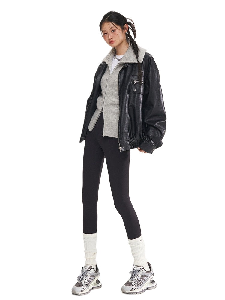 Black & White Vintage Silhouette Collar Moto Jacket - CHINASQUAD
