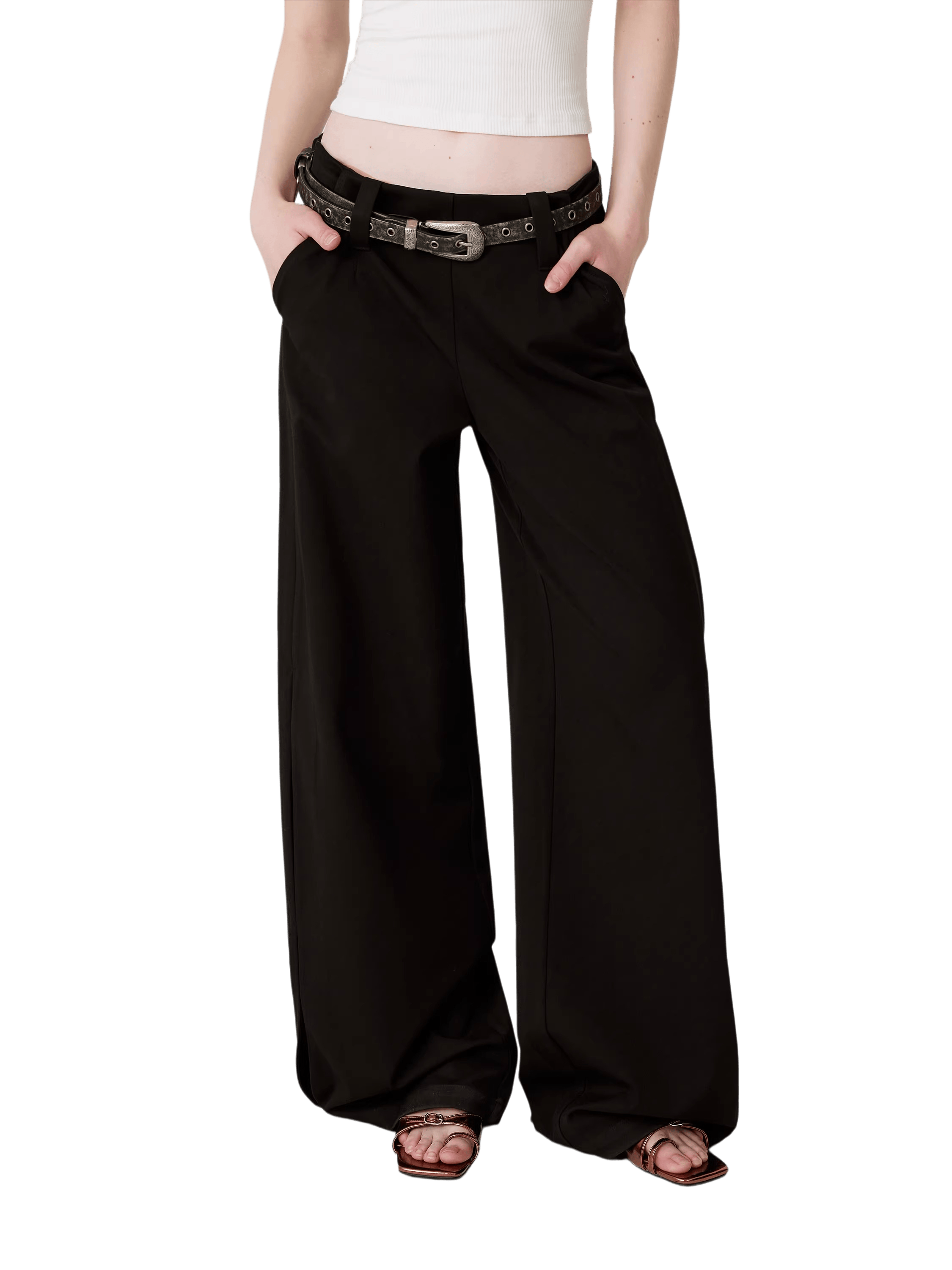 Original Draped Black Wide-Leg Suit Trousers