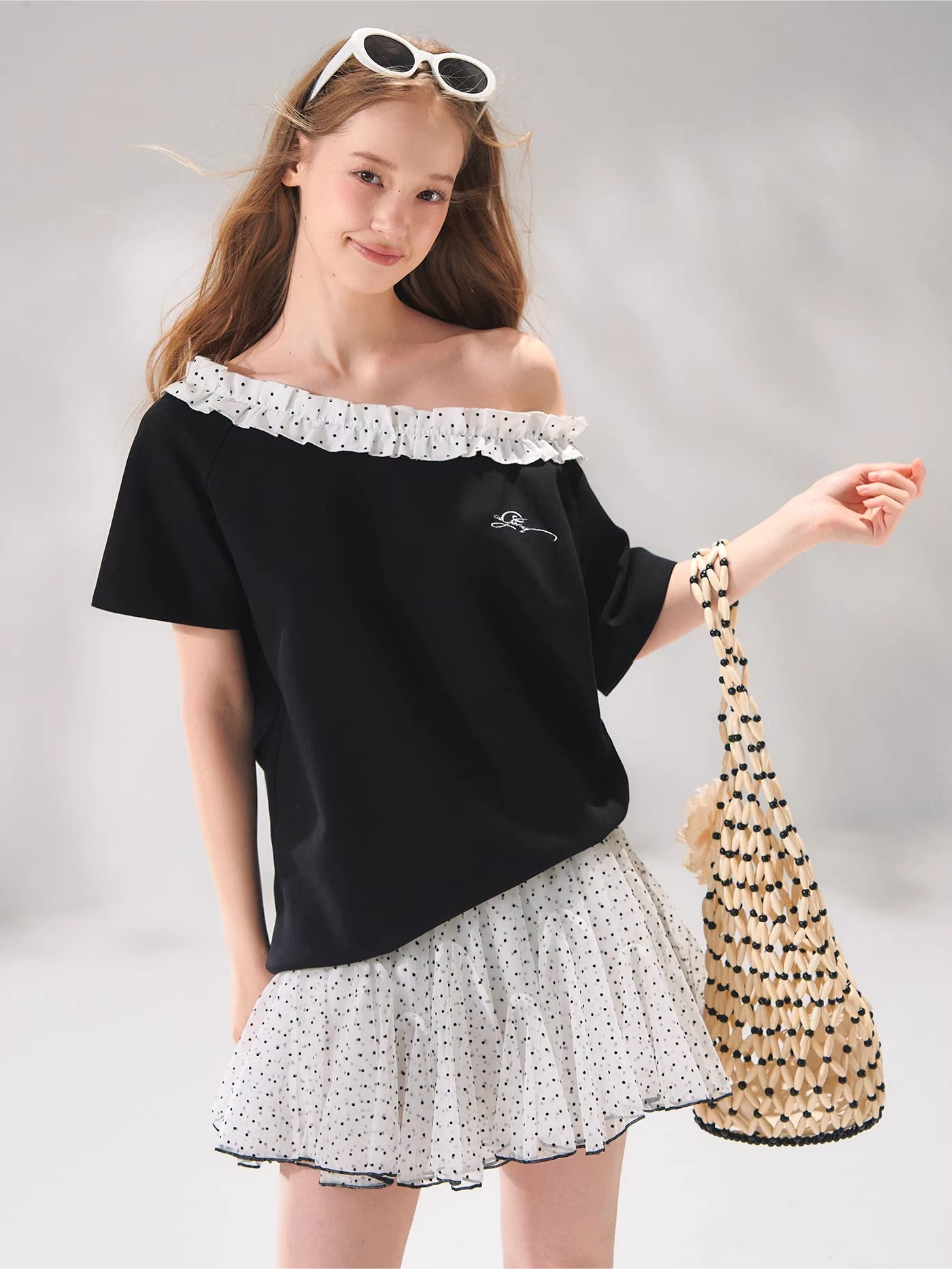 Flocked Polka Dot A-Line Tulle Mini Skirt