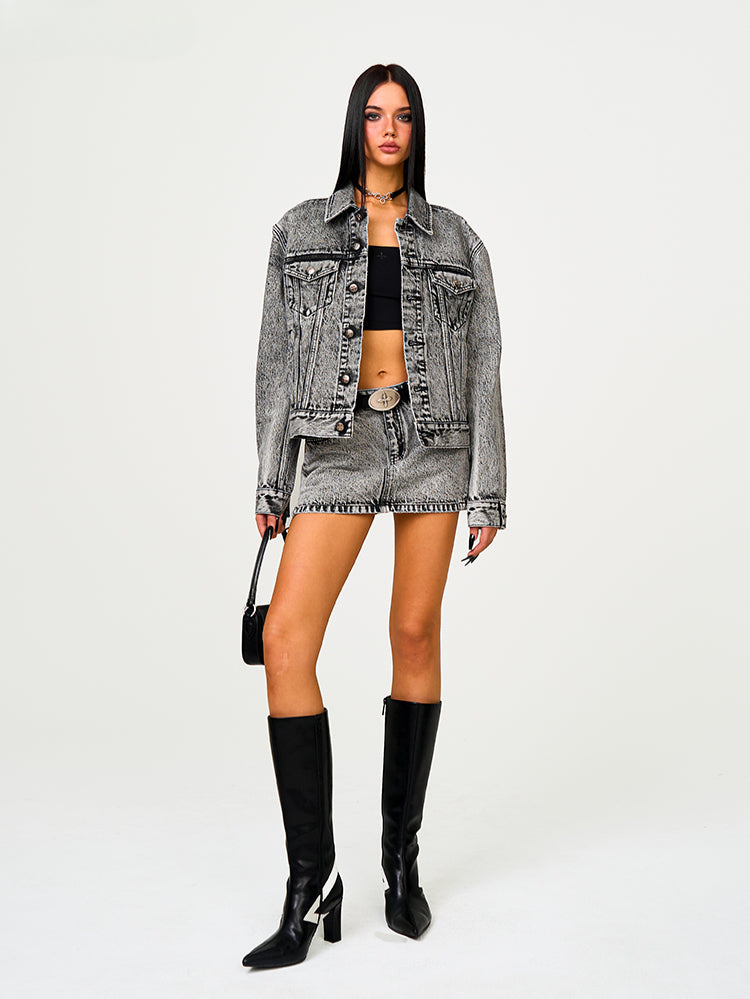 Classic Cross Angled Denim Skirt - CHINASQUAD