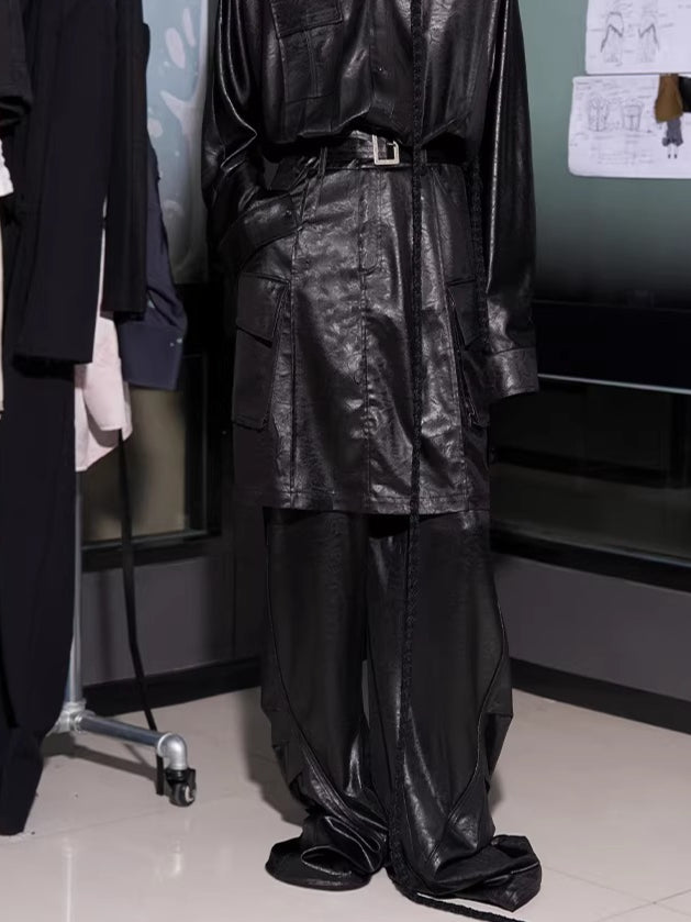 Draped Satin Pleated Wide-Leg Trousers