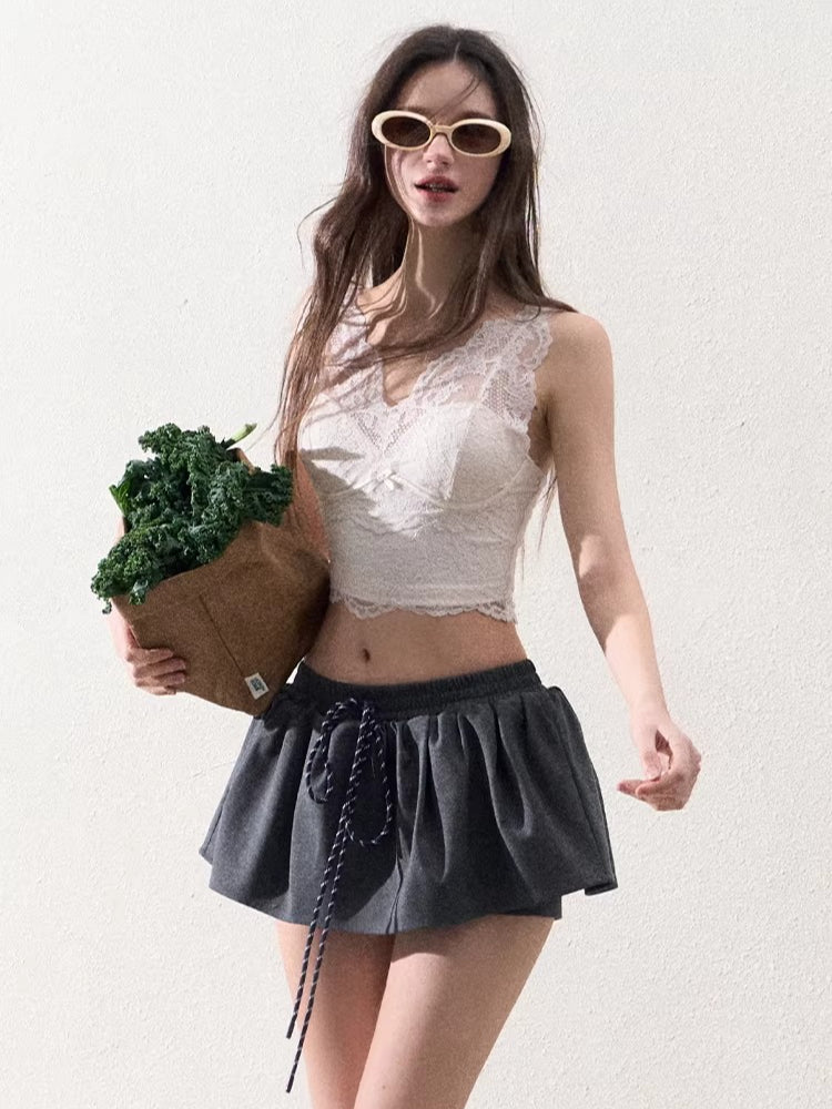 Drawstring Bubble Mini Skirt