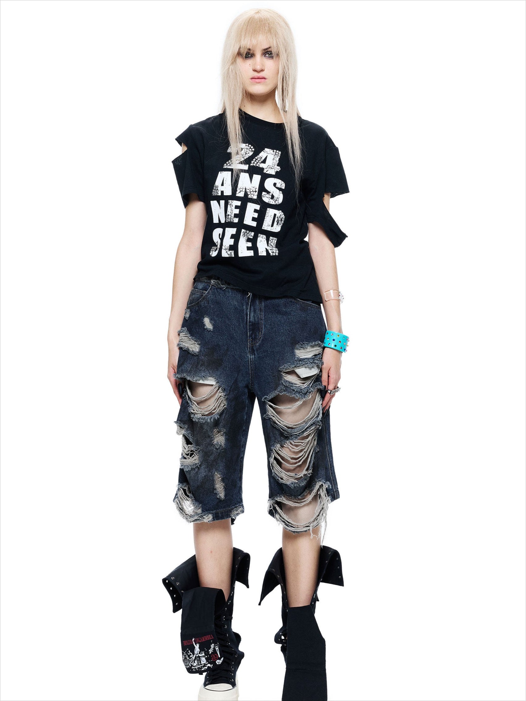 Mud-Dyed Punk Grunge Mid-Length Shorts