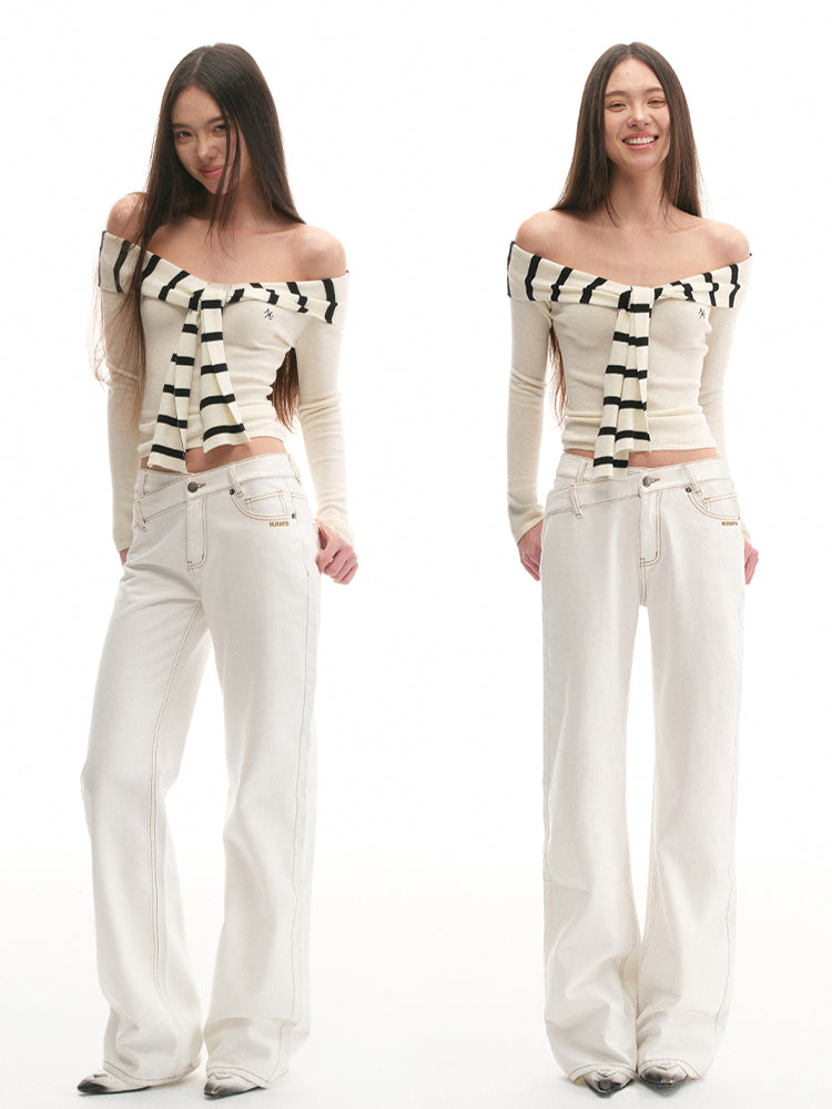 Relaxed-Fit High-Waisted V-Jeans - CHINASQUAD