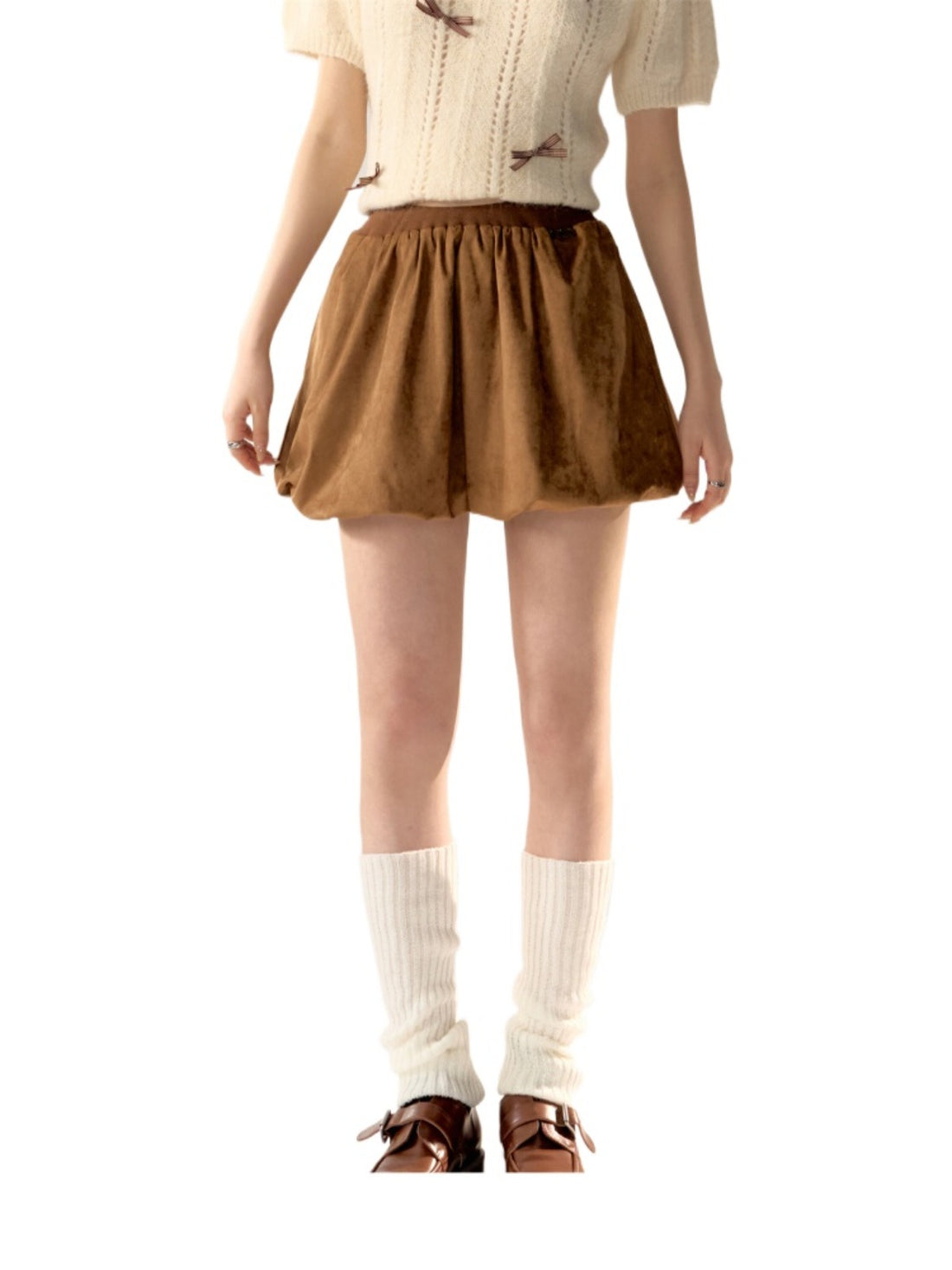 Suede Pleated Bubble Skirt - CHINASQUAD