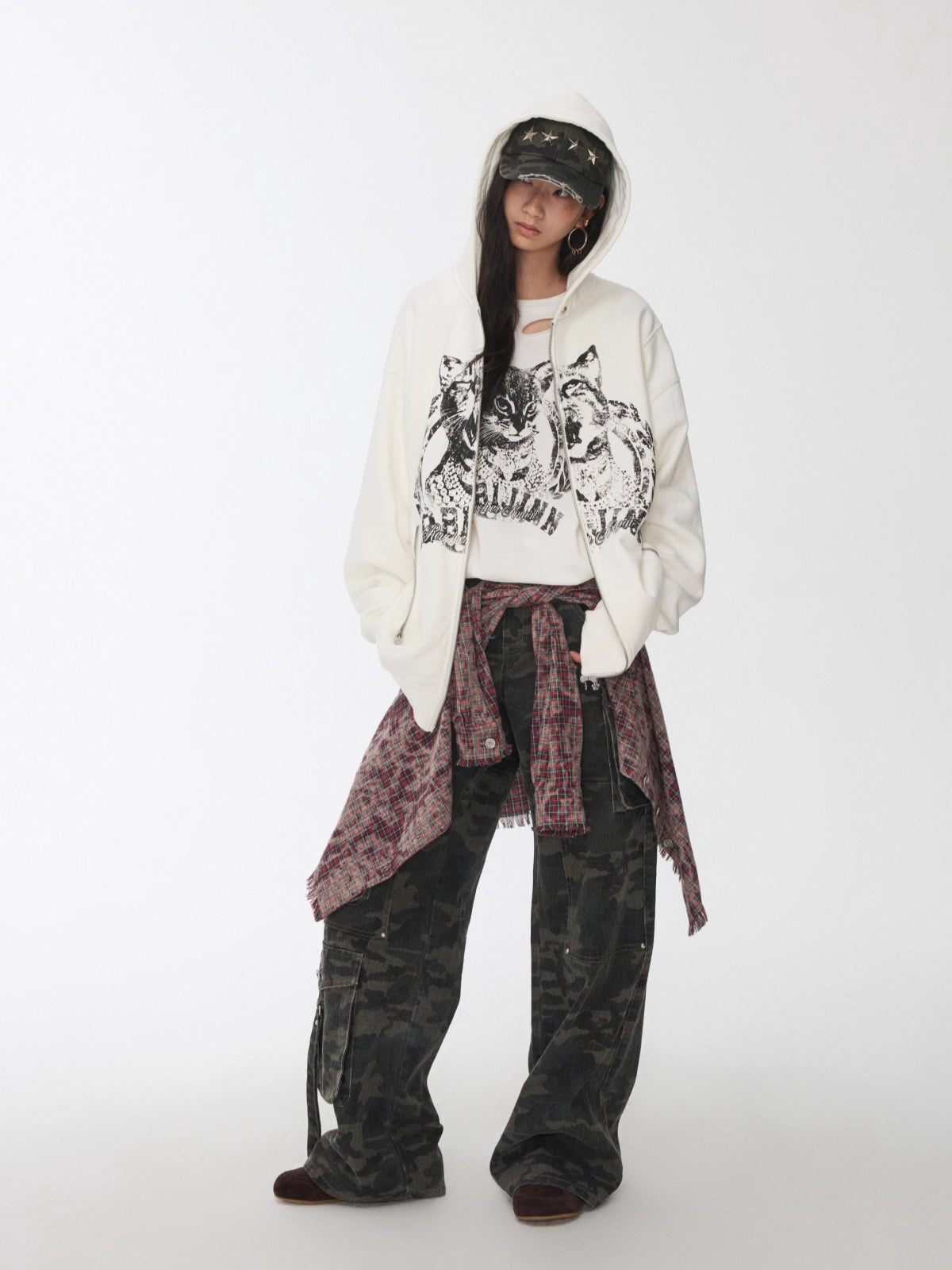 Cat Print Double-Zip Convertible Hoodie - CHINASQUAD