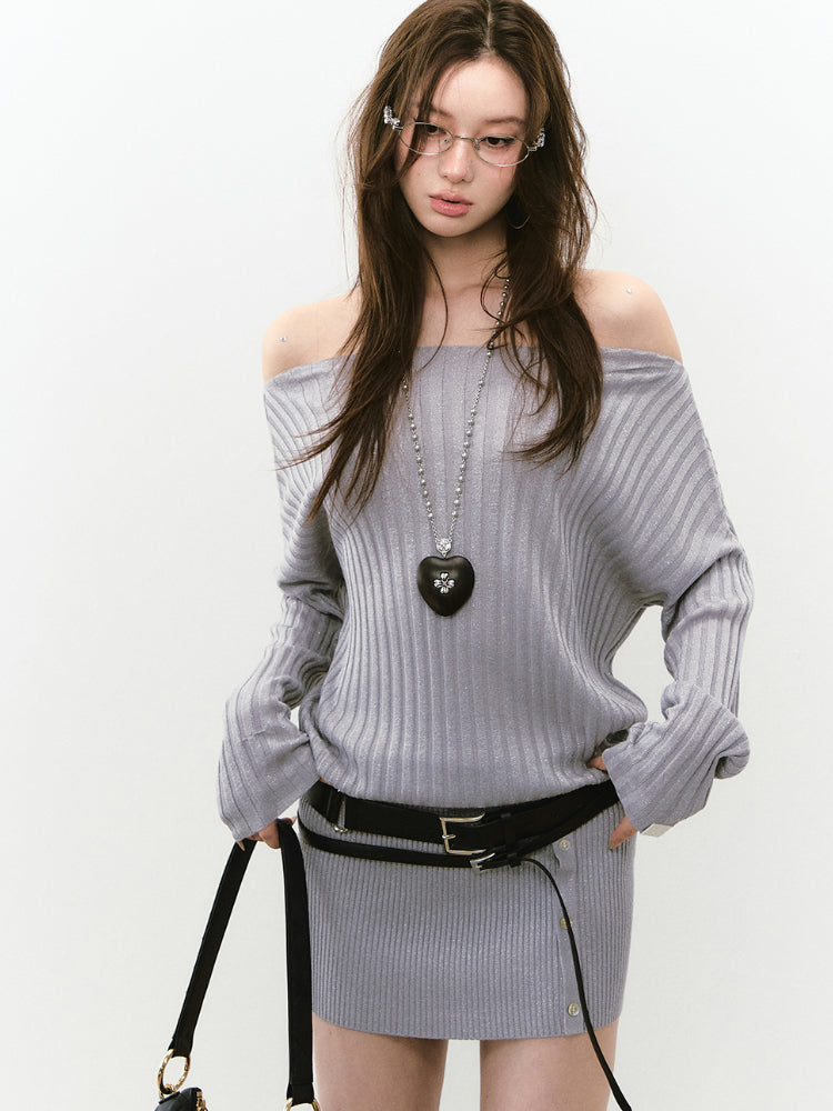 Thin One-shoulder Oblique-shoulder Button Dress - CHINASQUAD