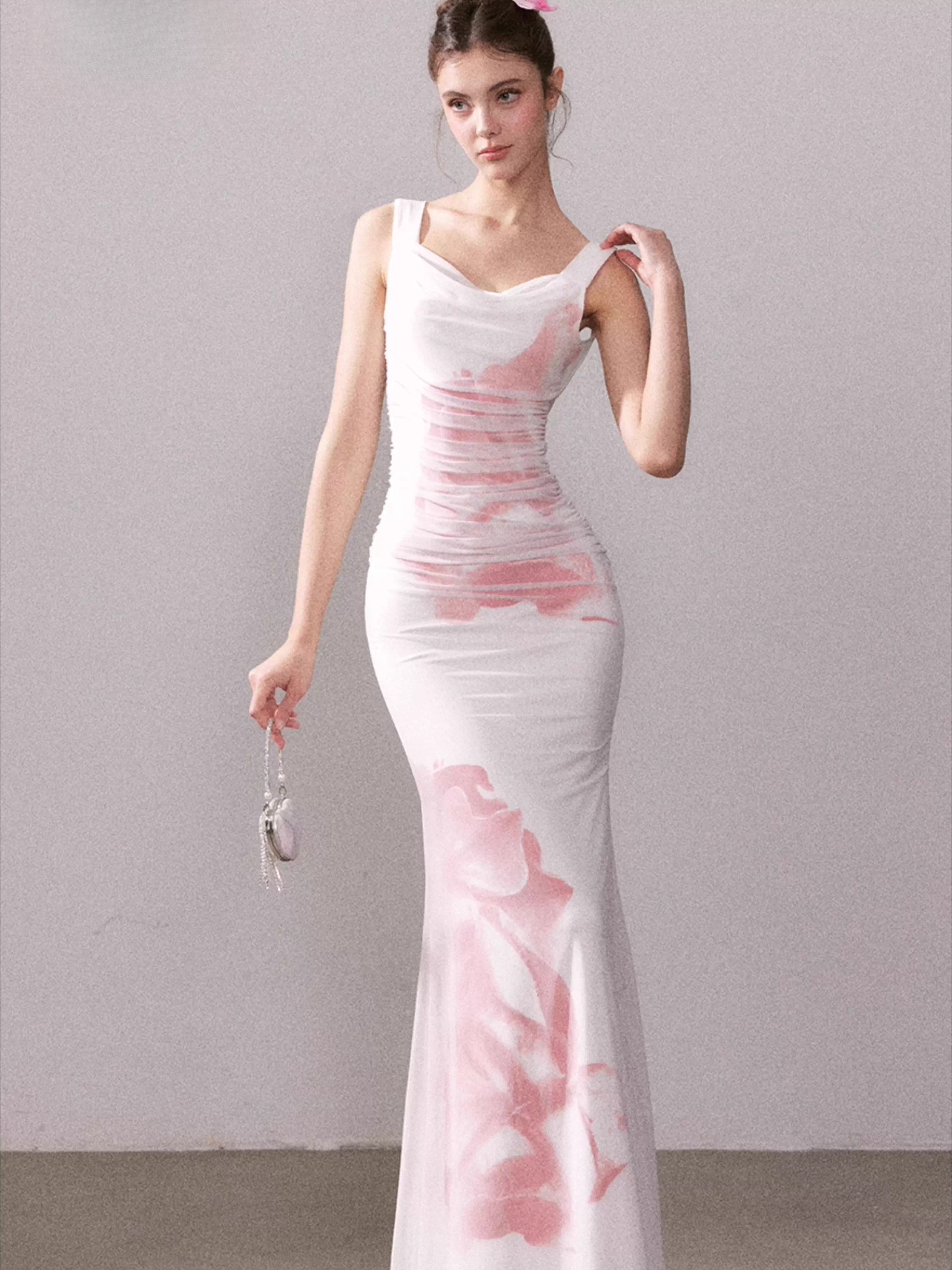 Icy Rose Floral Mesh Mermaid Maxi Dress
