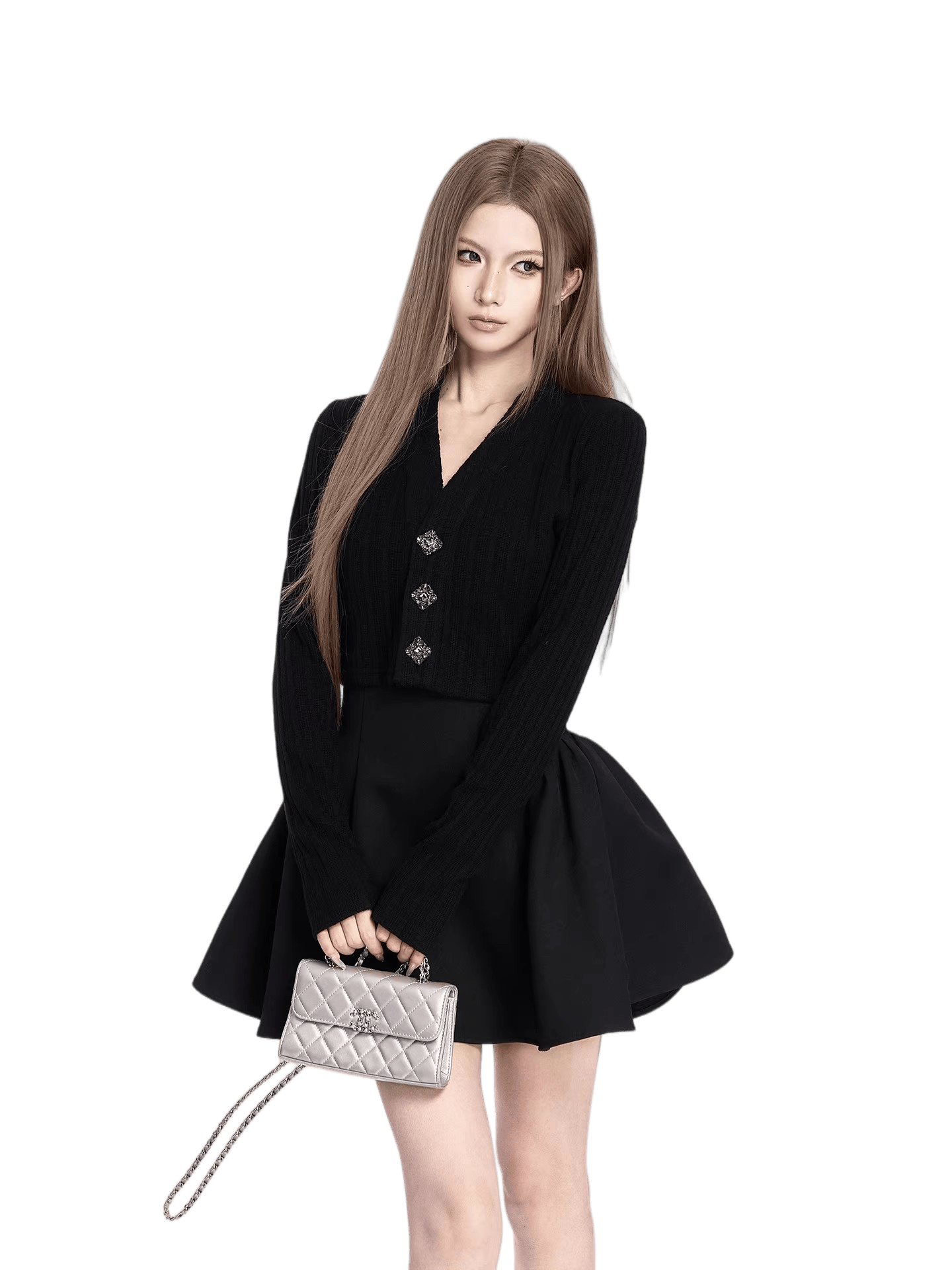 Elegance Crystal-Embellished Little Black Dress Black / M