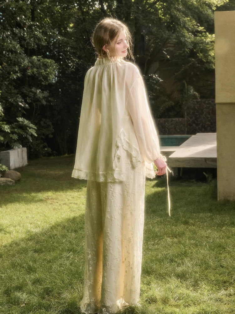 Lace Round Neck Trimmed Shirt - CHINASQUAD