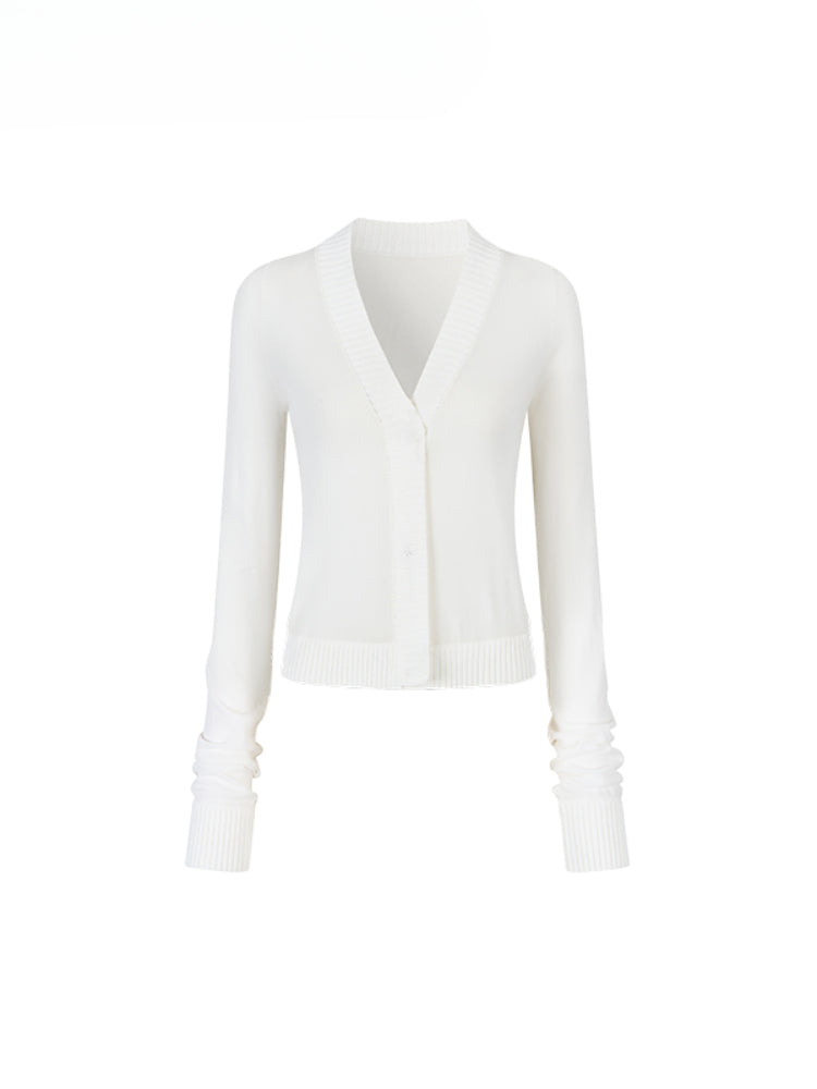 White Single-breasted Knitted Cardigan - CHINASQUAD