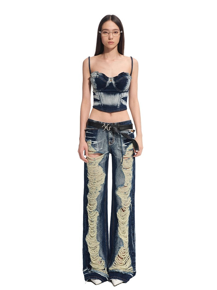 "Feria Series" Volcano Tie-dye Denim Camisole - CHINASQUAD