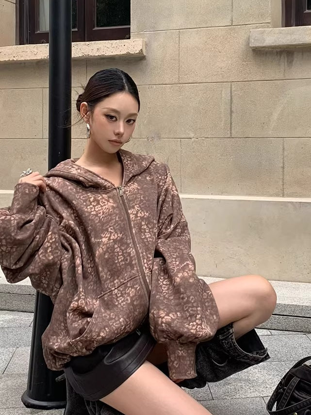 Oversized Hooded Zip-Up Sweatshirt