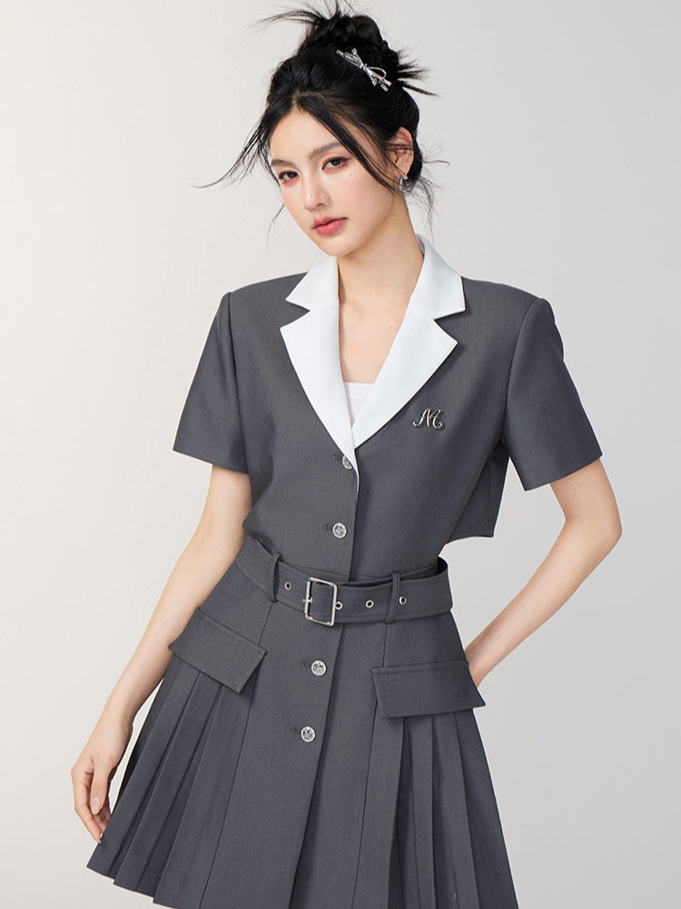 Colorblock Waist-Exposing Blazer Skirt - CHINASQUAD