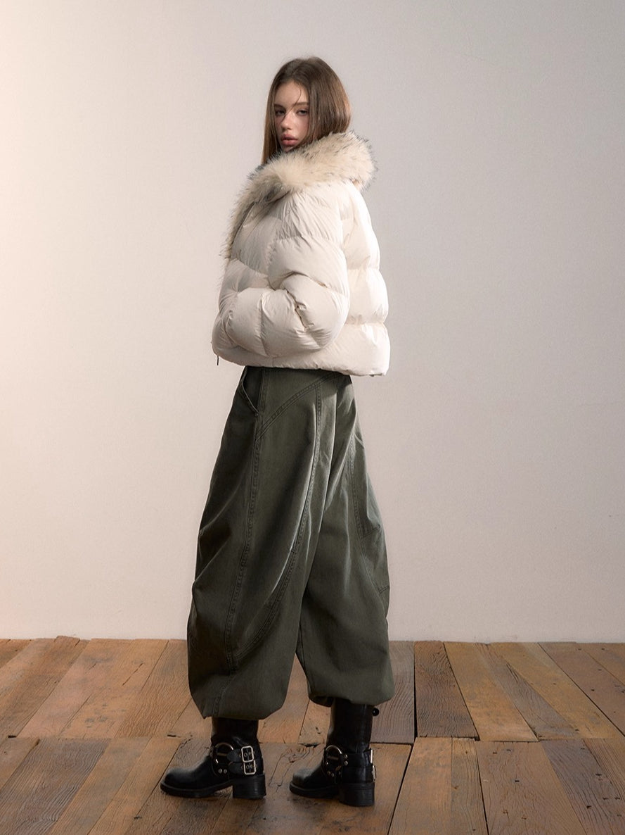 Army Green Relaxed Wide-Leg Pants