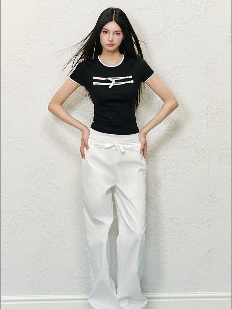 Horn Button Color-block Shoulder Short Sleeve - CHINASQUAD