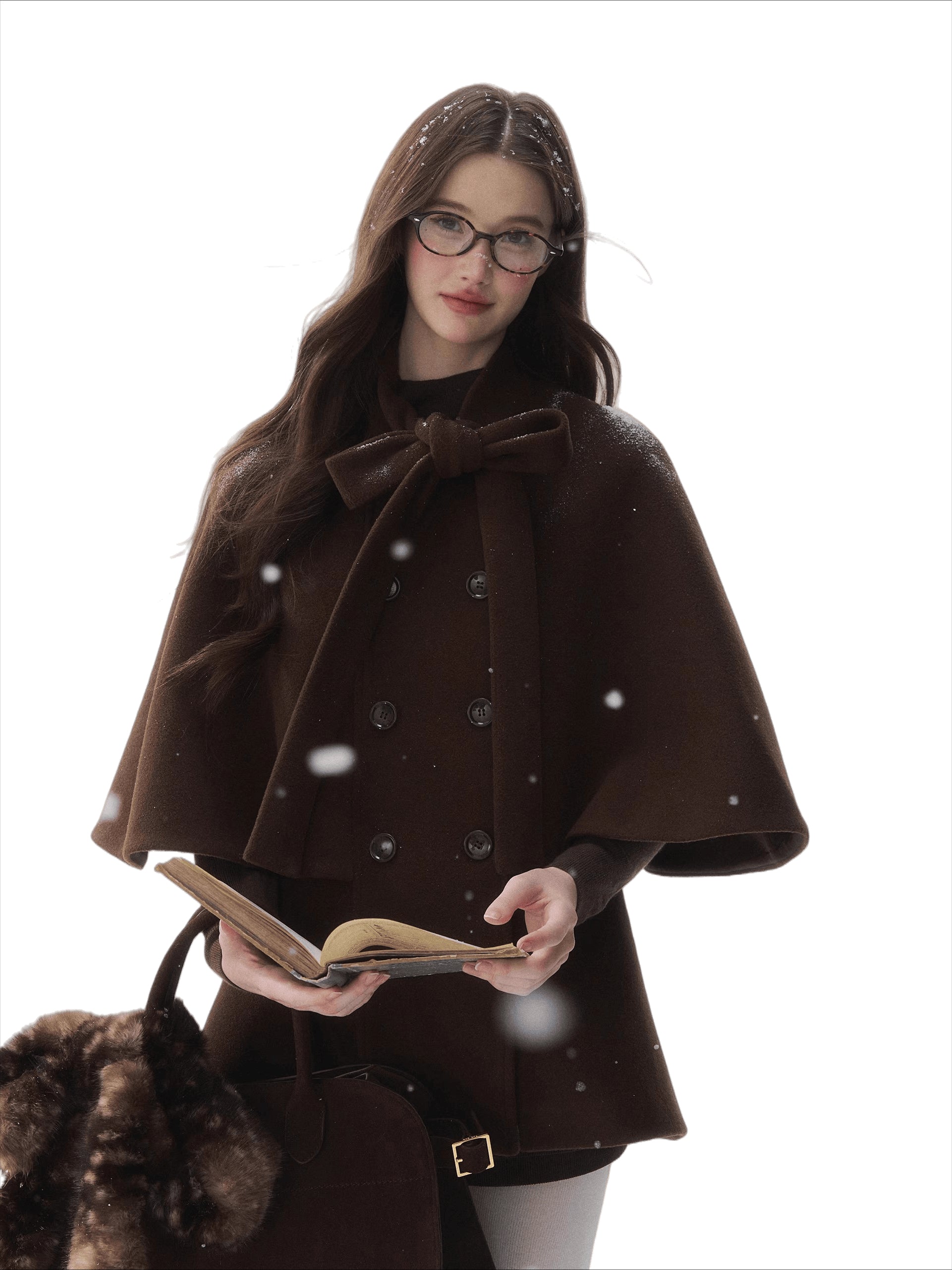 Double-Breasted Bow-Tie Cape Jacket